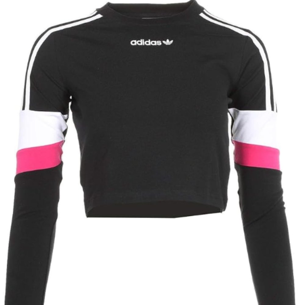 Black Adidas Original Cropped Long Sleeve Tee- Shirt